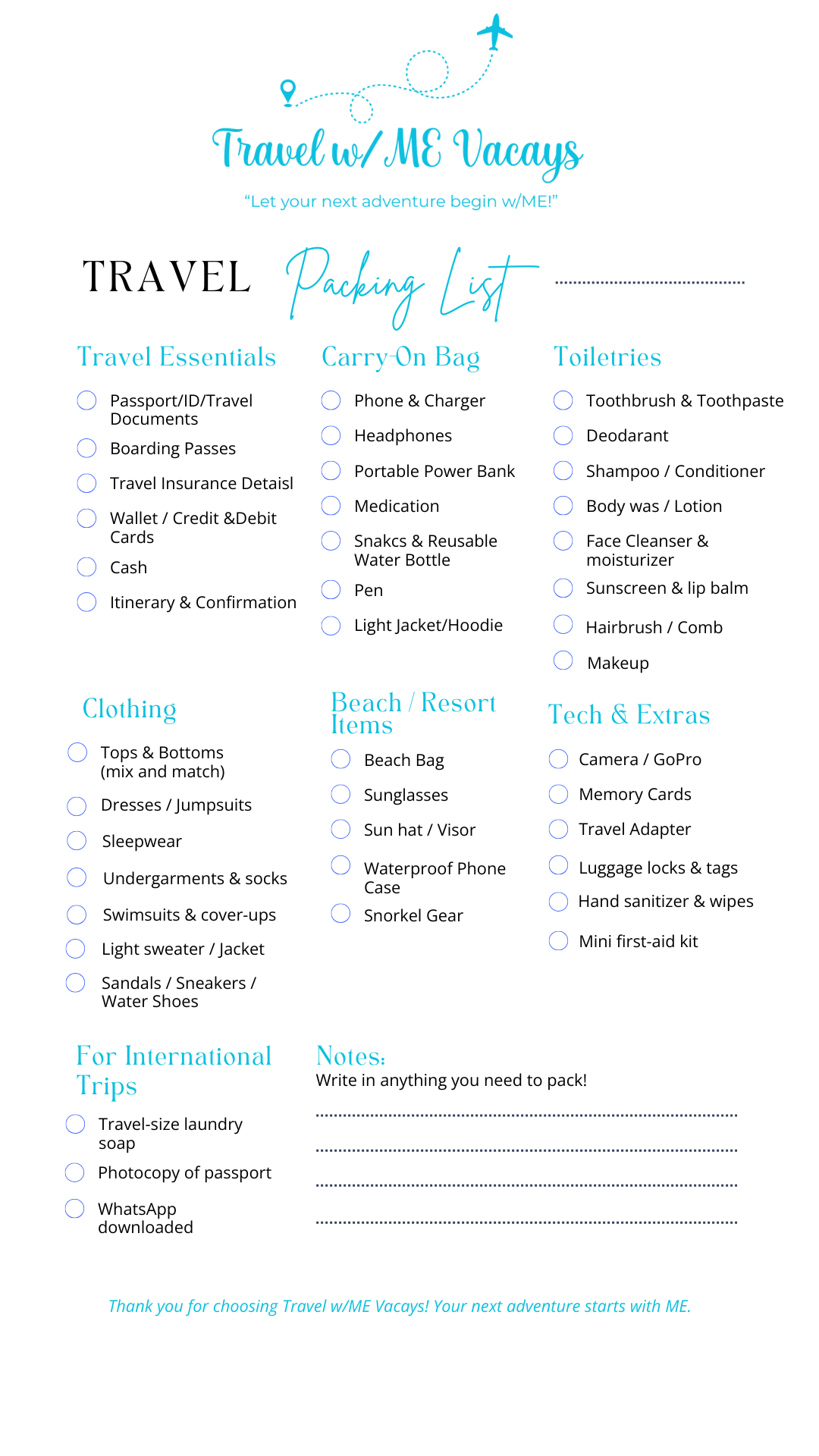 Travel w/ME Vacays Ultimate Packing List