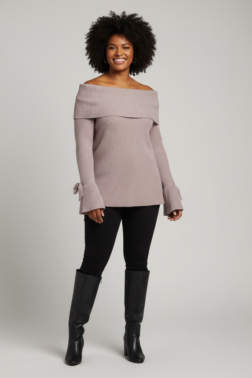 Lavender Breeze Off-the-Shoulder Sweater