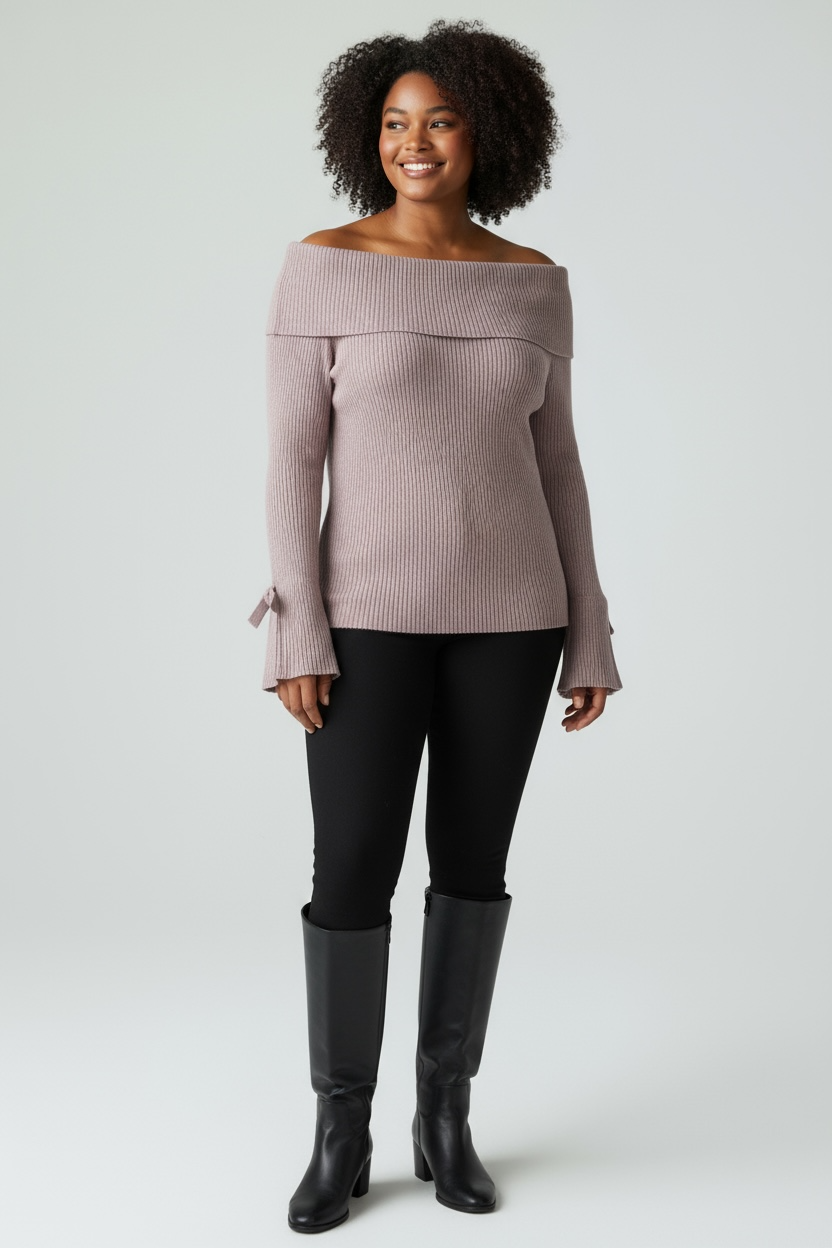 Lavender Breeze Off-the-Shoulder Sweater